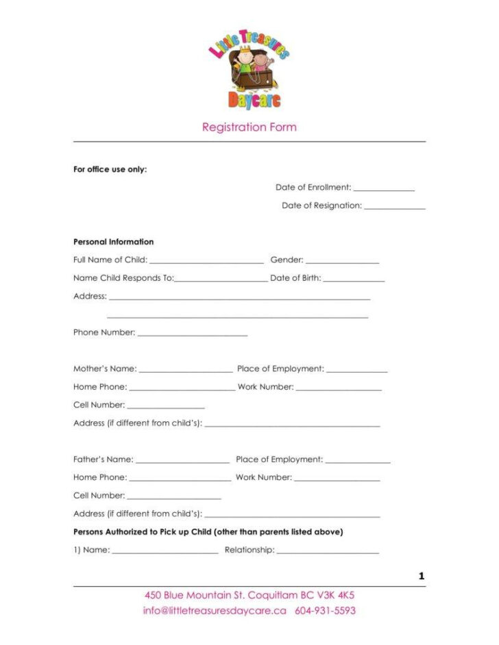 Free Printable Daycare Forms For Parents
