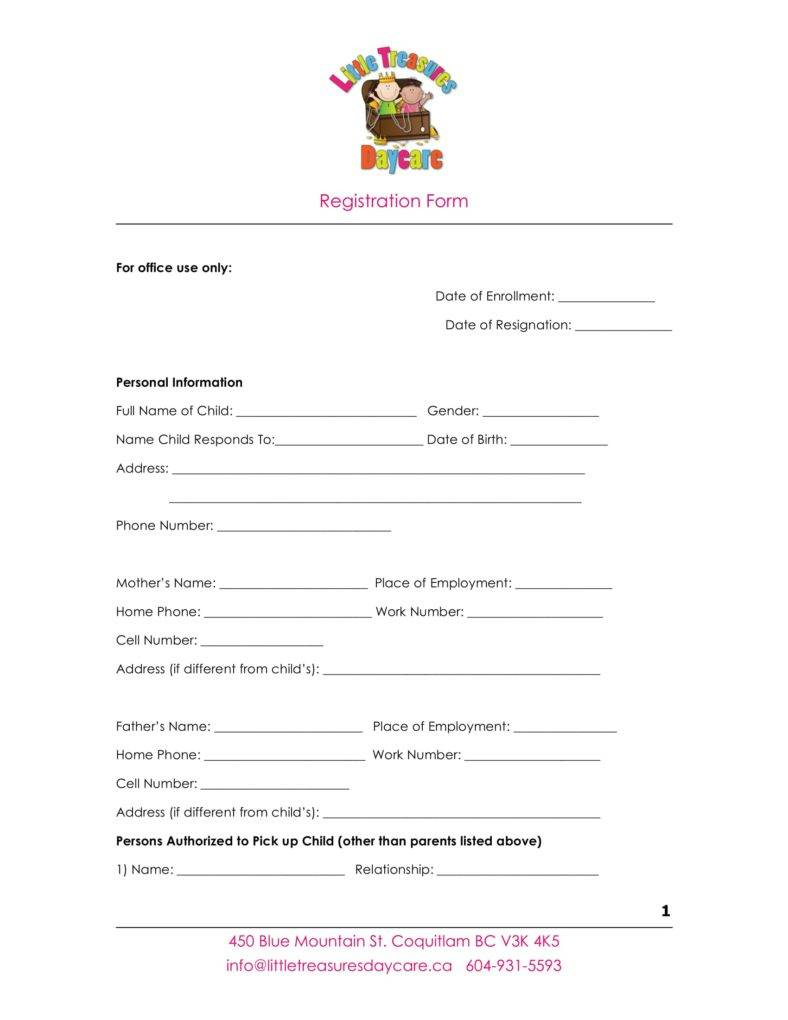 10+ Daycare Application Form Templates - Pdf, Doc Format Download for Free Printable Daycare Forms For Parents