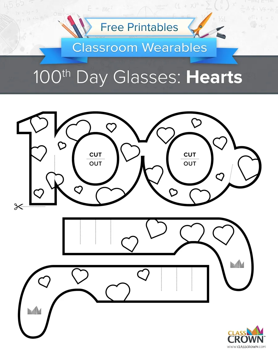 100Th Day Of School Glasses: Stars - Wearables | Classcrown for 100Th Day Of School Printable Glasses Free