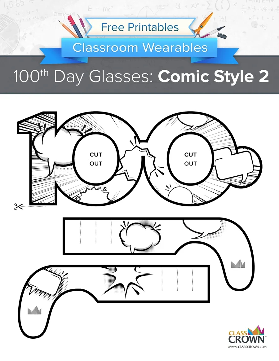 100Th Day Of School Glasses: Stars - Wearables | Classcrown with 100th Day of School Printable Glasses Free
