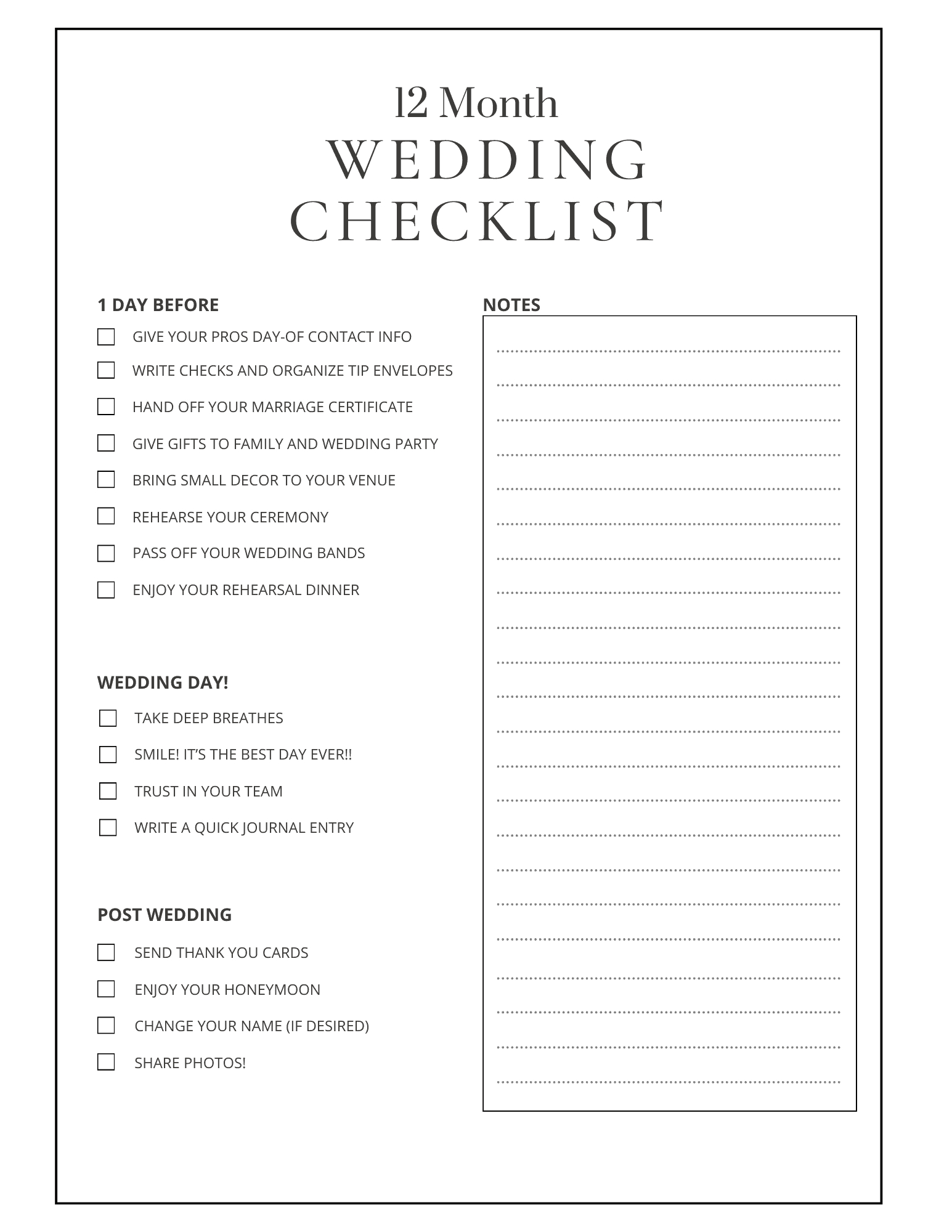 12 Month Wedding Planning Checklist - Free Printable - Party Ideas in Free Printable Wedding Checklist