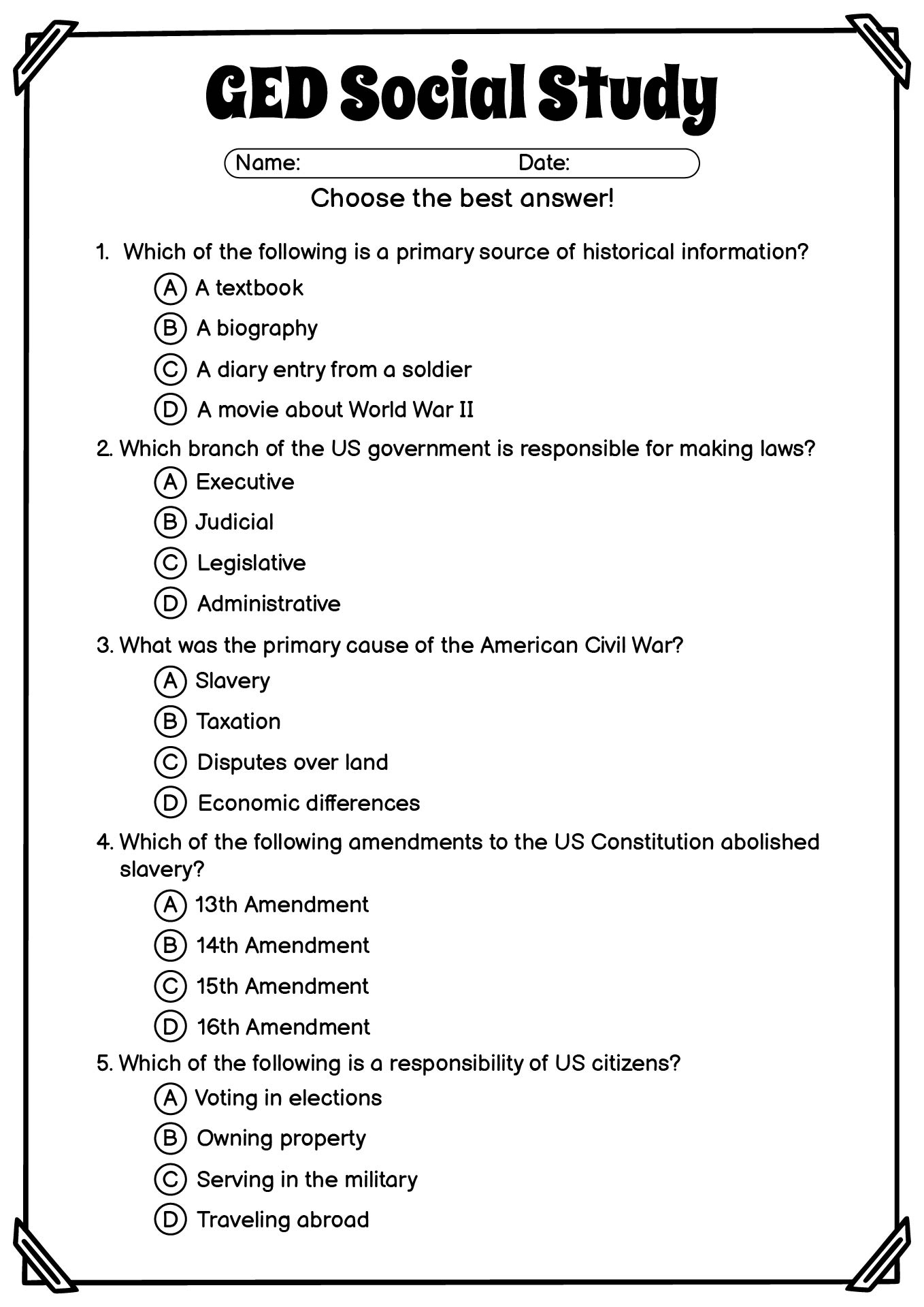12 Printable Ged Social Studies Worksheets - Free Pdf At throughout Free Printable Ged Science Worksheets