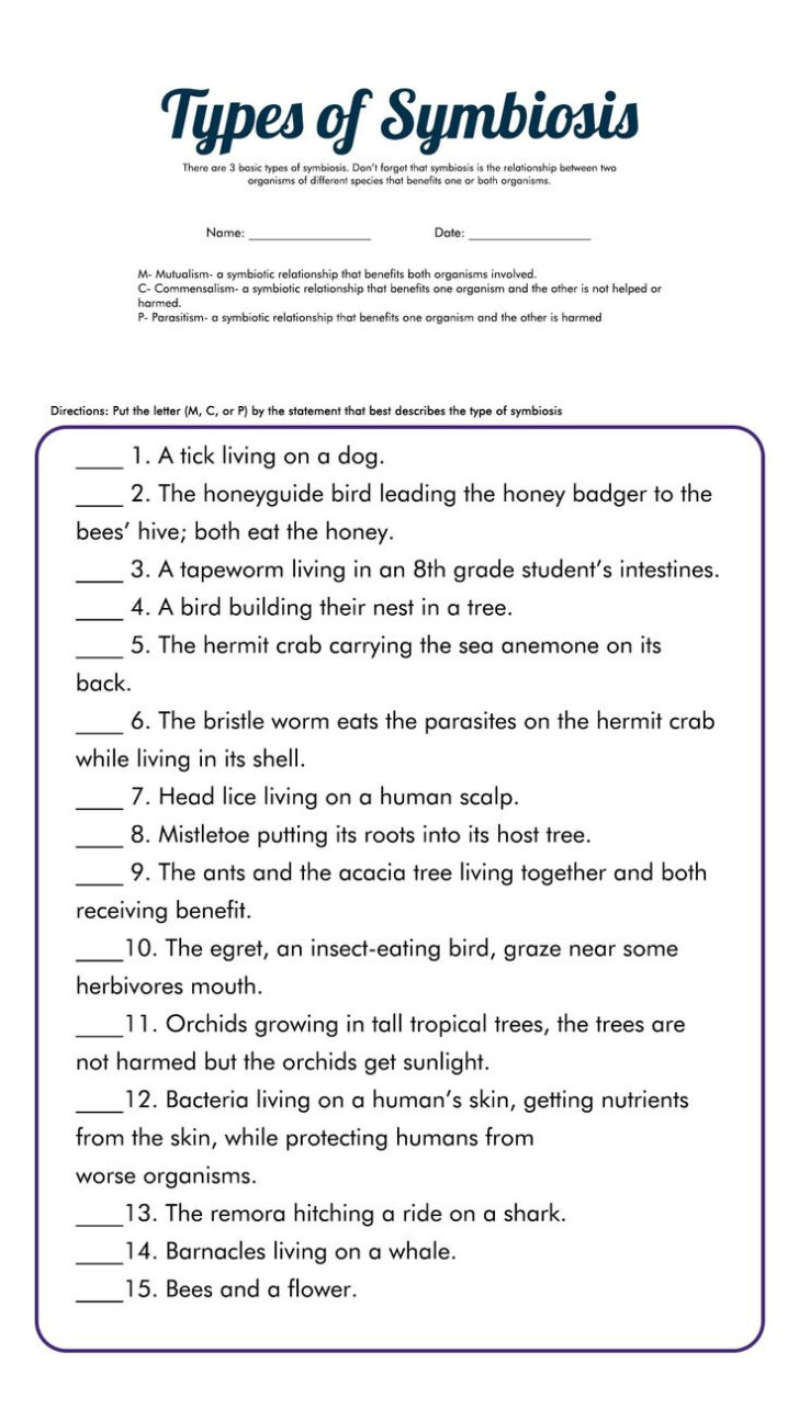 Free Printable Biology Worksheets For High School