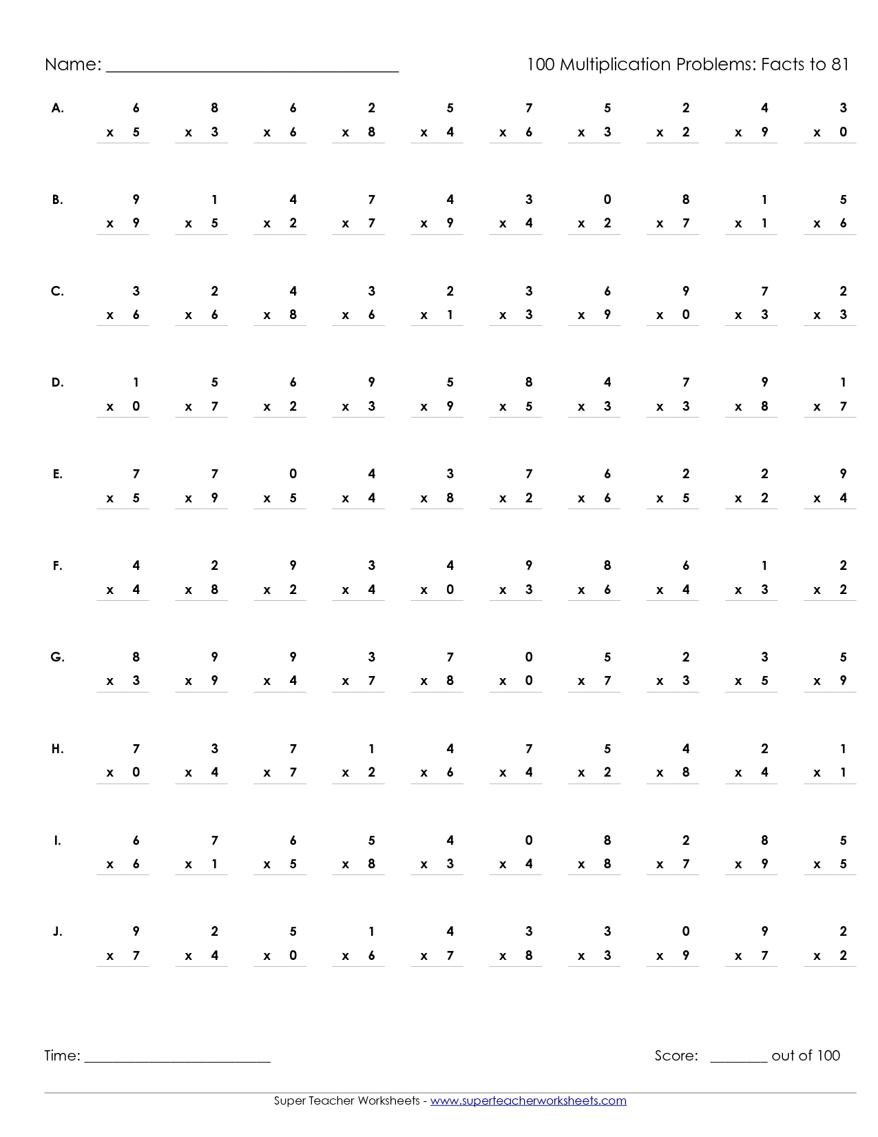19 Timed Multiplication Worksheets regarding Free Printable Multiplication Speed Drills