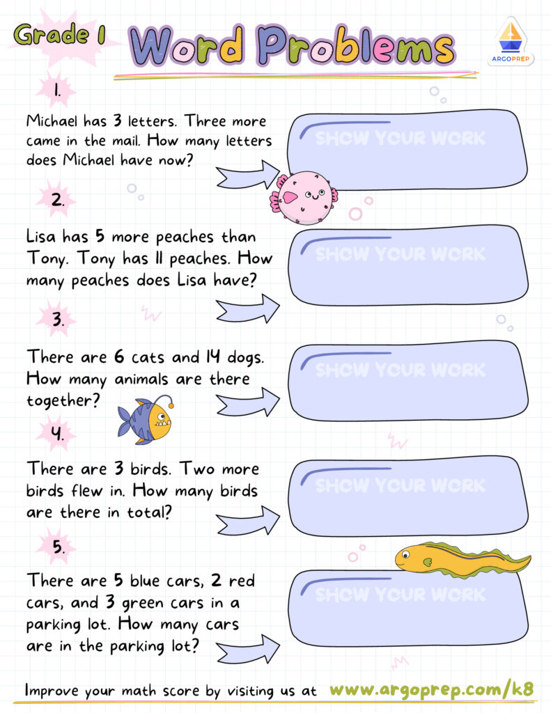 1St Grade Math Word Problems Worksheets For Free   Argoprep Intended For Free Printable Math Worksheets Word Problems First Grade