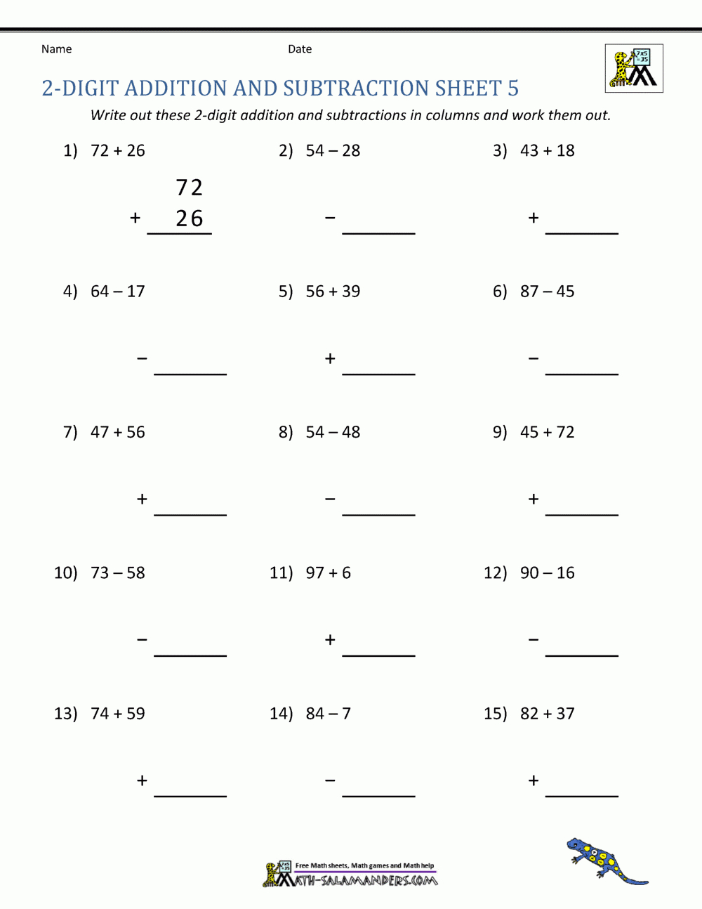 2 Digit Addition And Subtraction Worksheets for Free Printable Double Digit Addition and Subtraction Worksheets