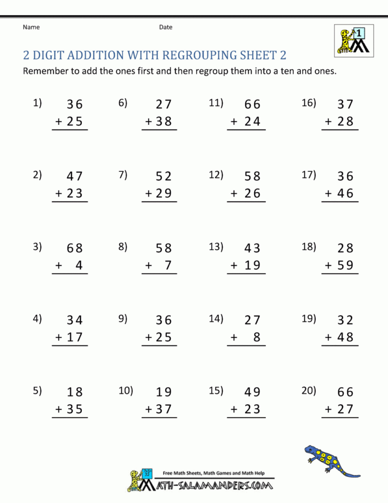 2 Digit Addition Worksheets Within Free Printable Two Digit Addition Worksheets