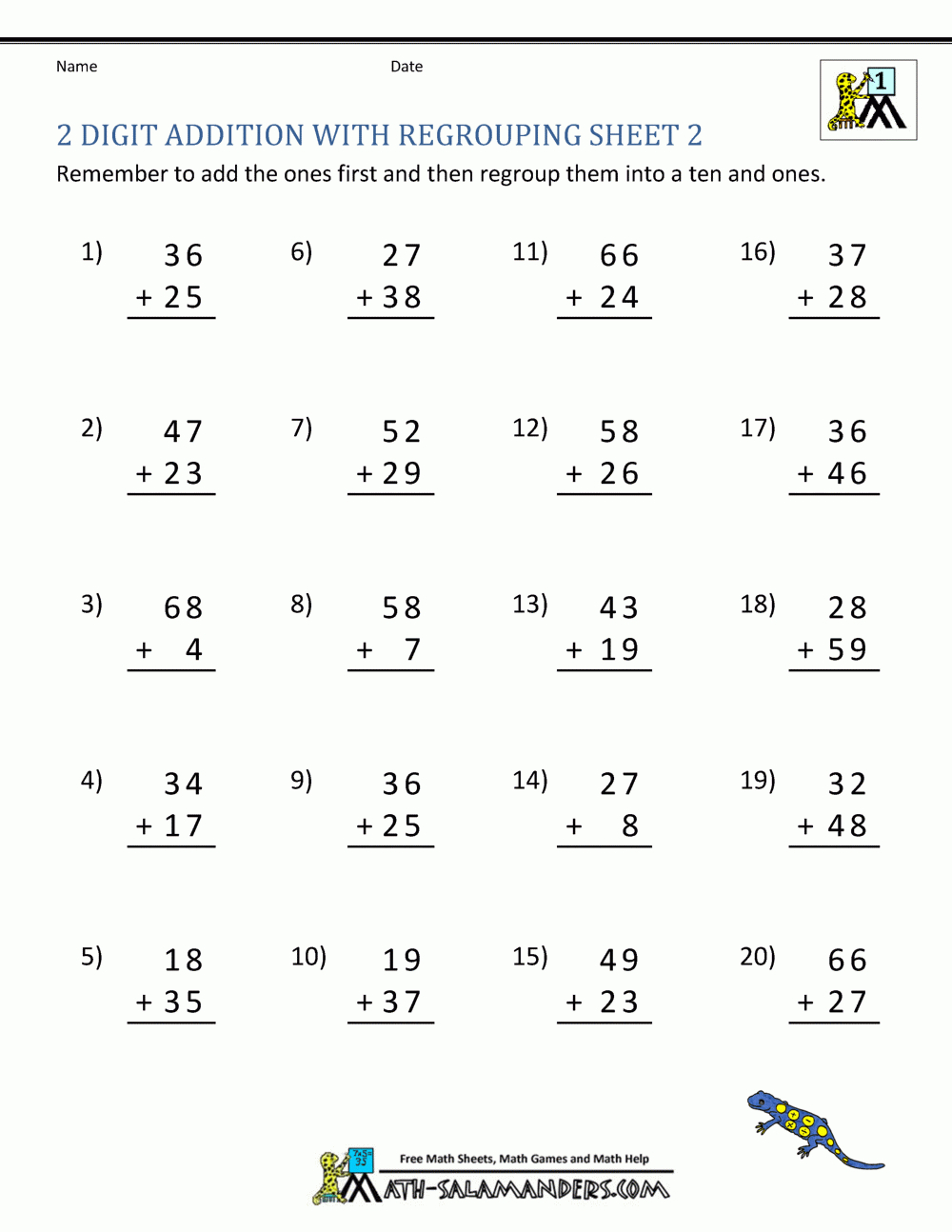 2 Digit Addition Worksheets within Free Printable Two Digit Addition Worksheets