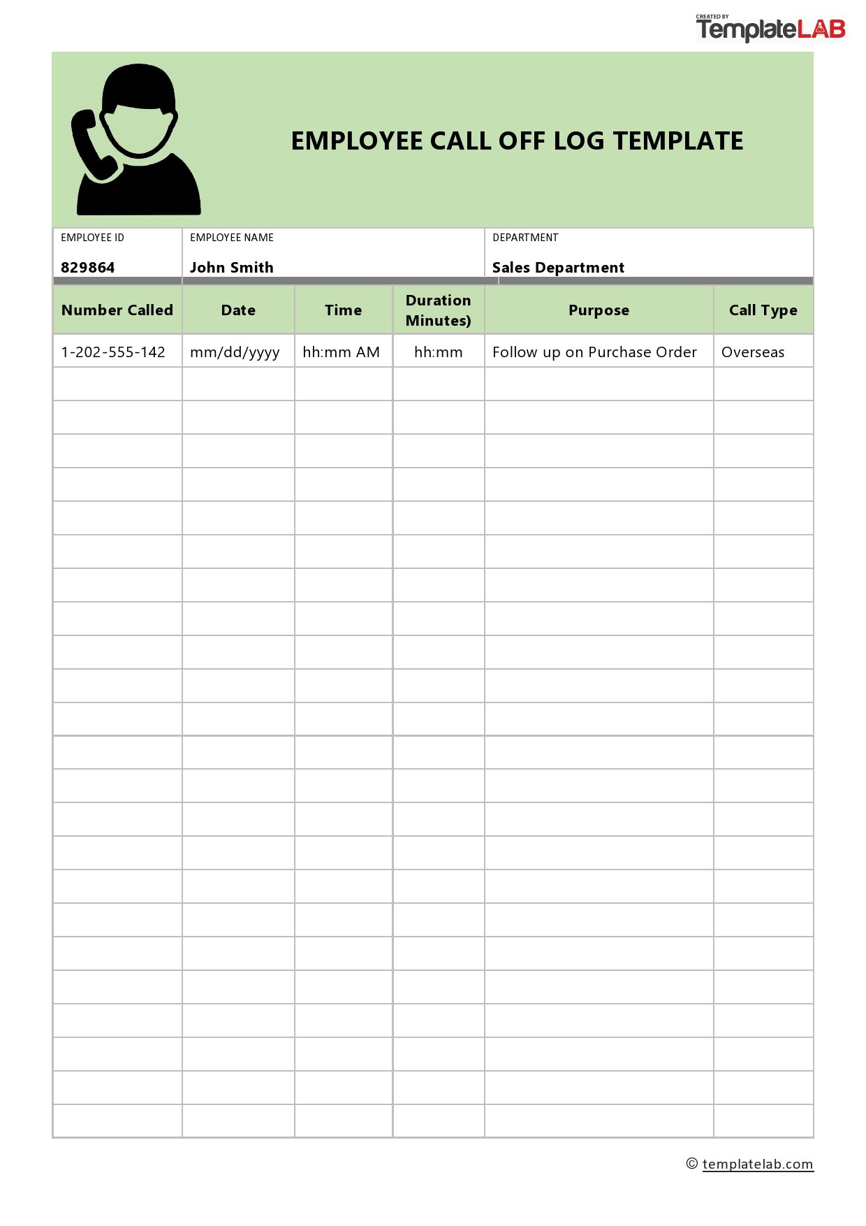 20+ Printable Call Log Templates [Word,Excel,Pdf] - Templatelab intended for Free Printable Call Log Template