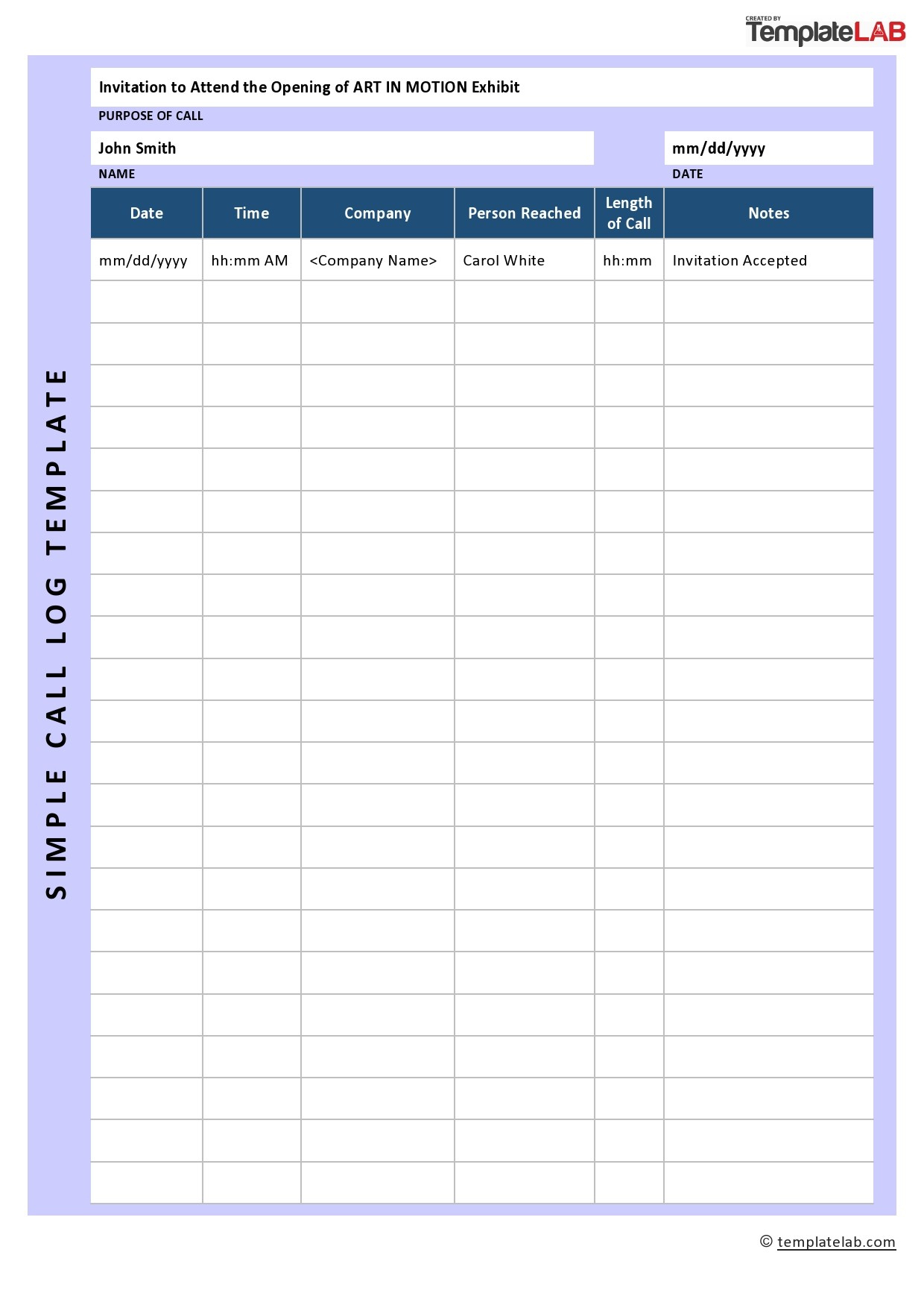 20+ Printable Call Log Templates [Word,Excel,Pdf] - Templatelab with Free Printable Call Log Template