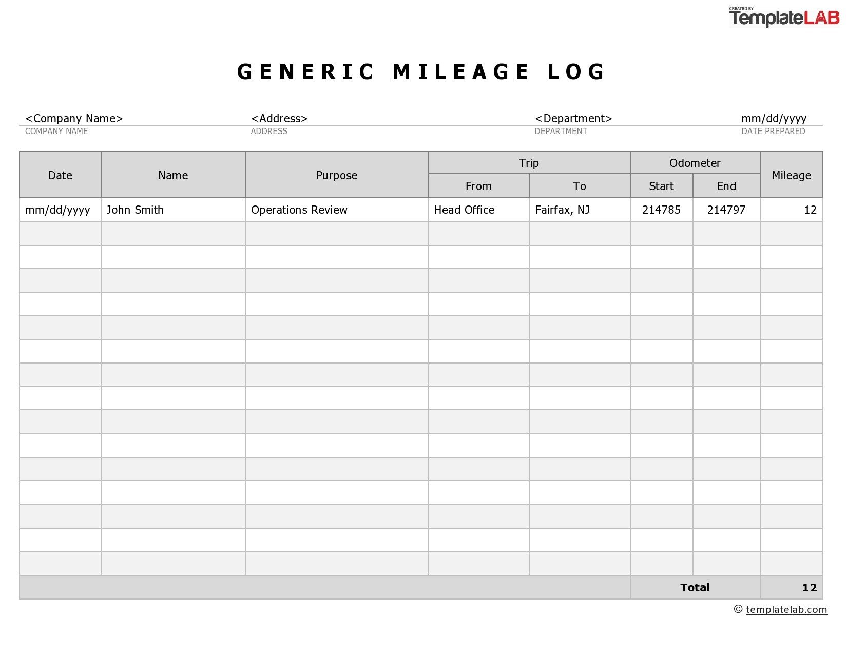 20 Printable Mileage Log Templates (Free) ᐅ Templatelab in Free Printable Mileage Log