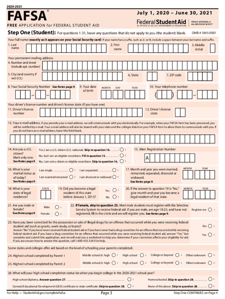 2020-2025 Form Fafsa Application Fill Online, Printable, Fillable pertaining to Free Printable Fafsa Application Form
