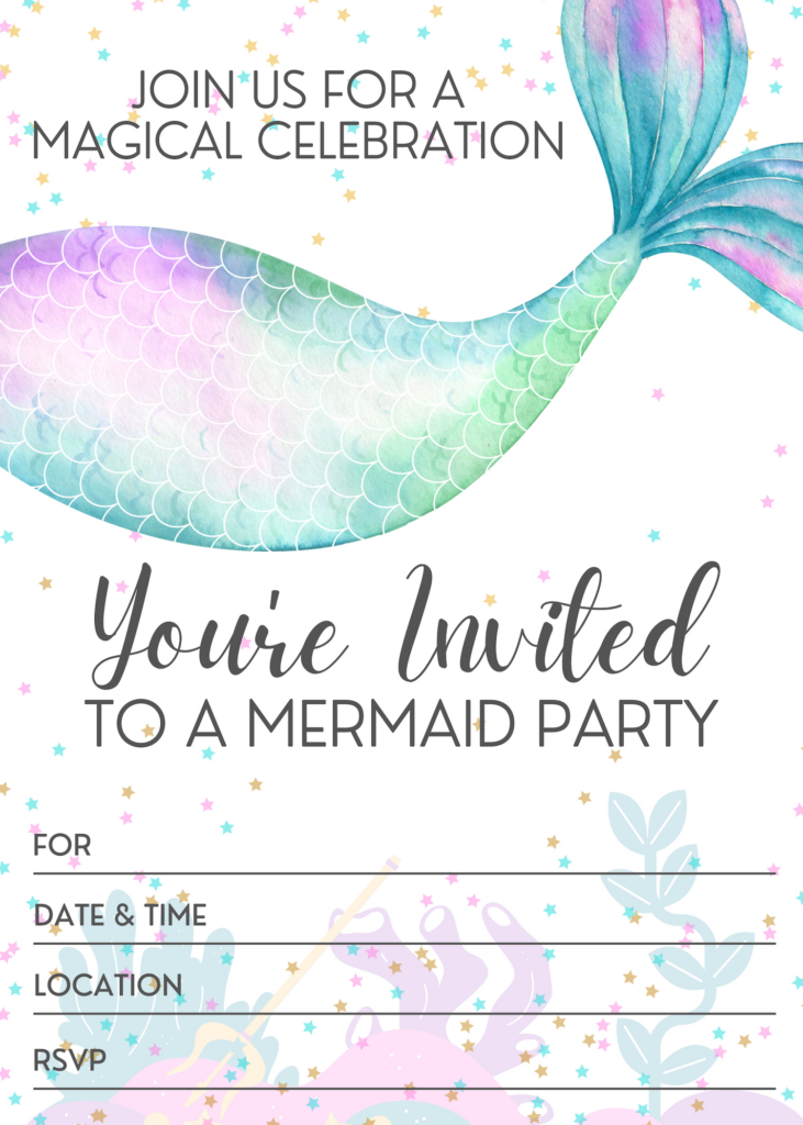 22 Fun Mermaid Themed Party Ideas   Invitations, Decorations Throughout Mermaid Birthday Invitations Free Printable