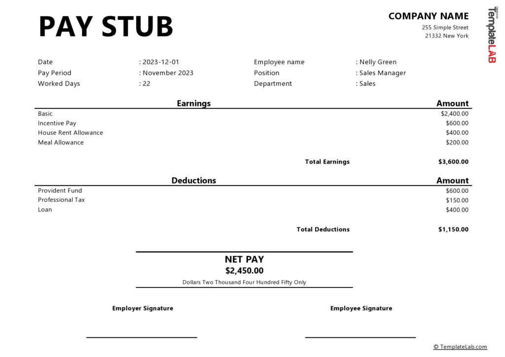 24 Free Pay Stub Templates [Word, Excel, Pdf]   Templatelab In Free Printable Check Stubs Download