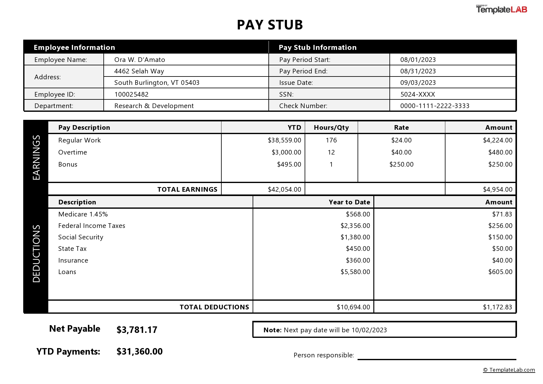 24 Free Pay Stub Templates [Word, Excel, Pdf] - Templatelab pertaining to Free Printable Pay Stubs Online