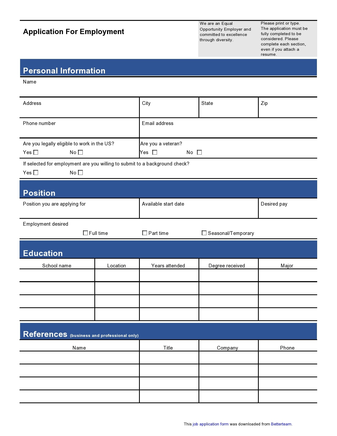 27 Basic Employment Application Templates [Free] pertaining to Free Printable Employment Application