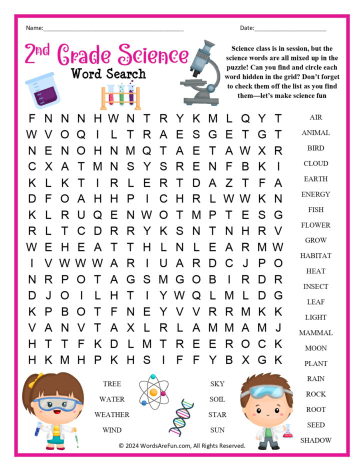 2nd Grade Word Search Free Printable