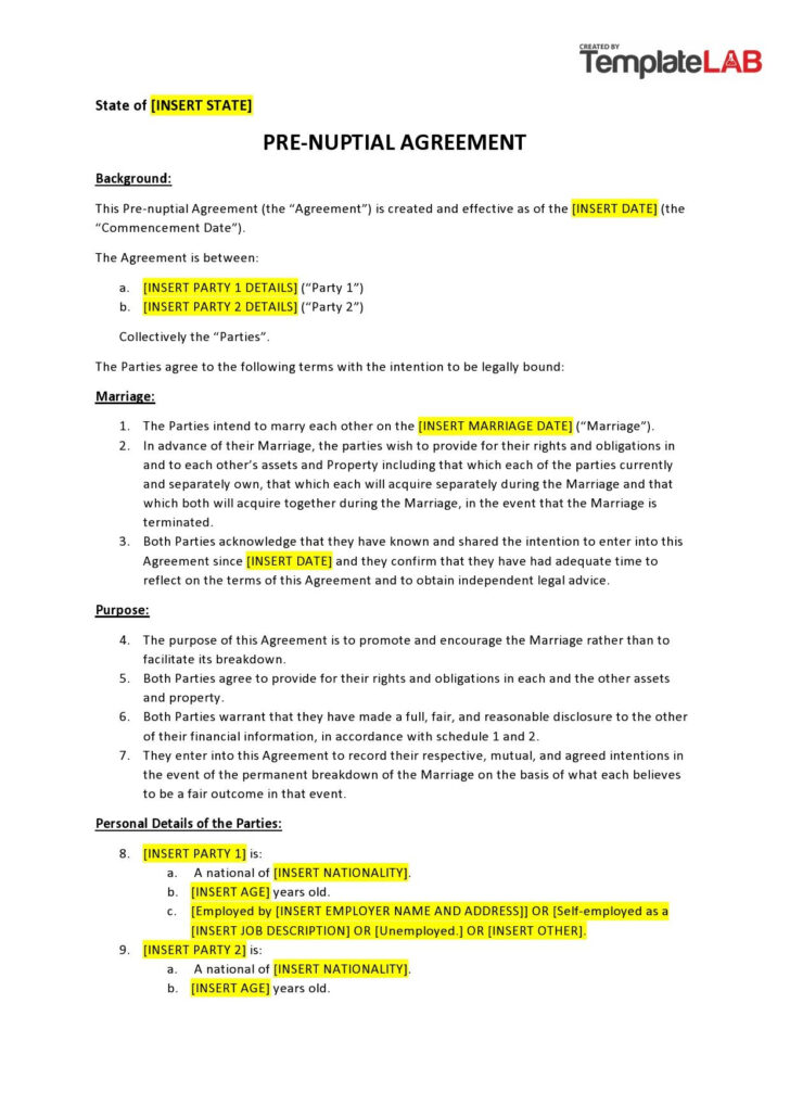 Free Printable Prenuptial Agreement Form