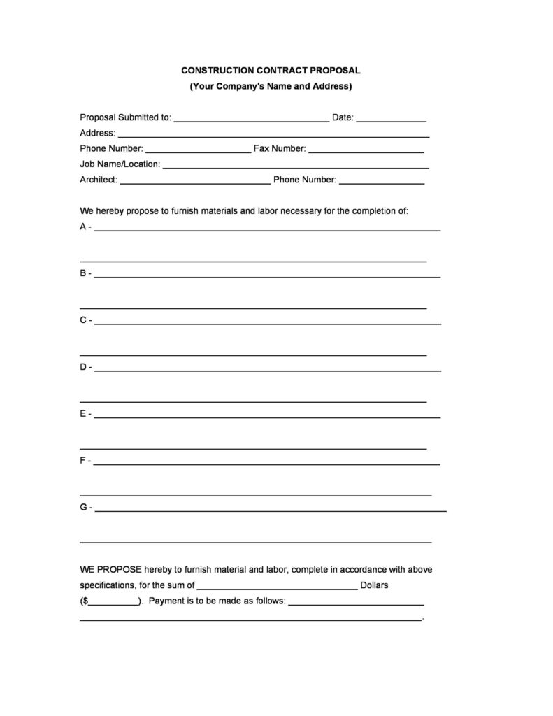 31 Construction Proposal Template & Construction Bid Forms In Free Printable Contractor Proposal Forms 31 Construction Proposal Template & Construction Bid Forms In Free Printable Contractor Proposal Forms
