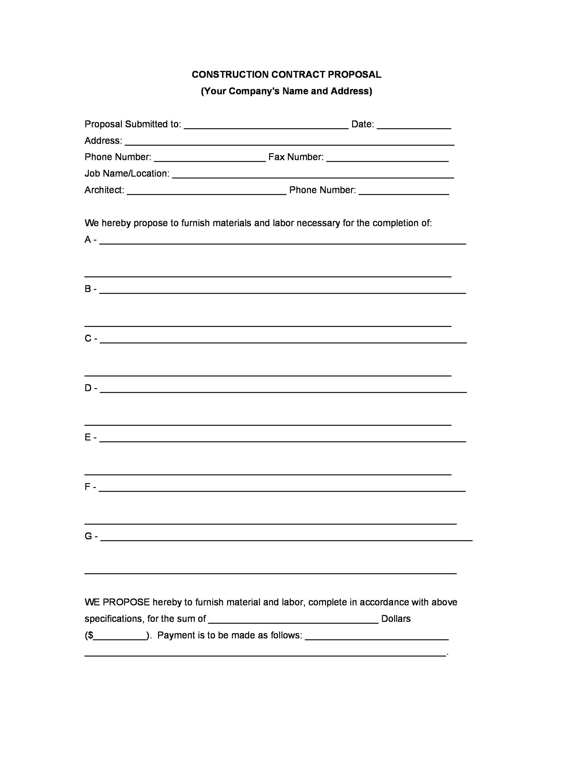31 Construction Proposal Template &amp;amp; Construction Bid Forms in Free Printable Contractor Proposal Forms