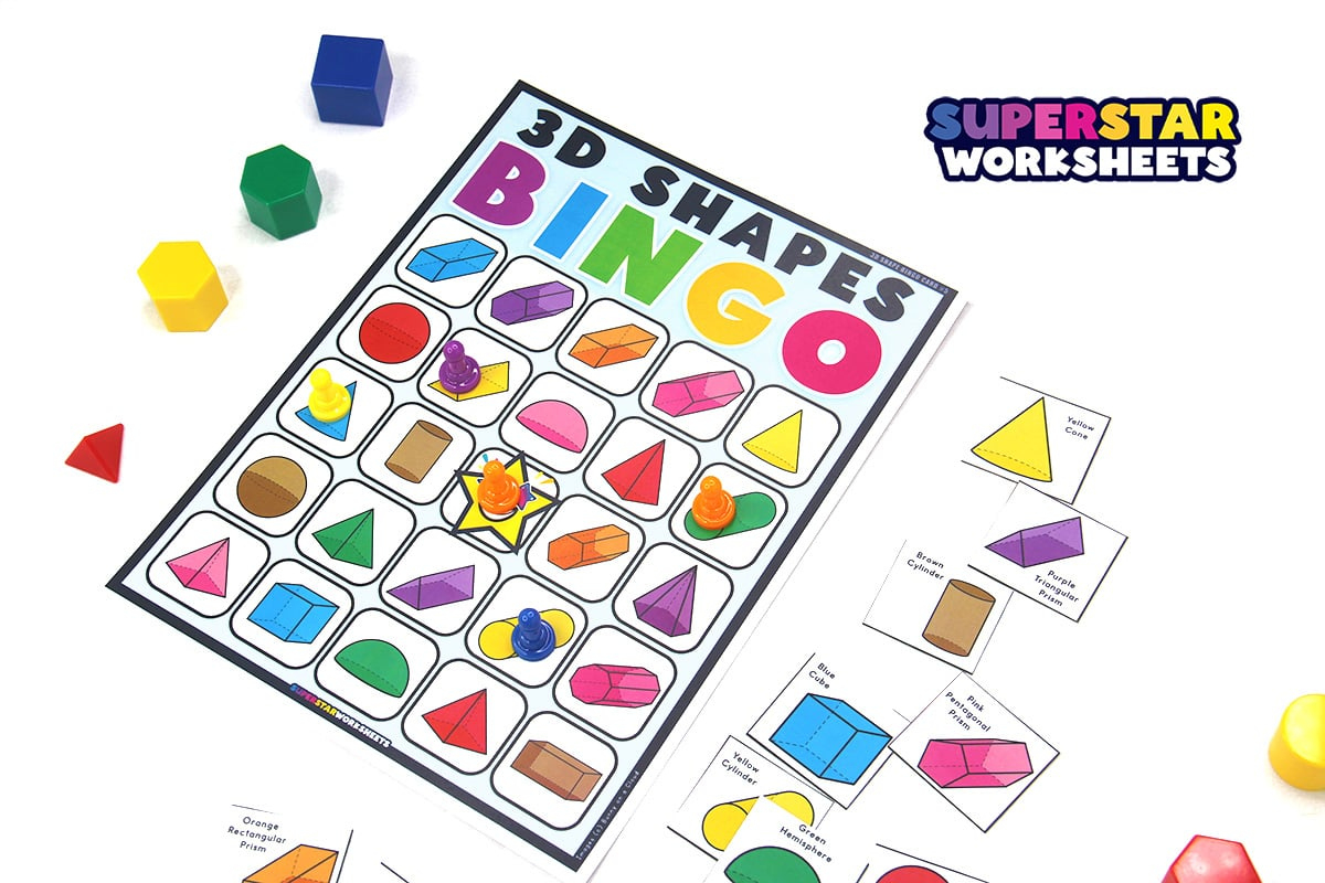 3D Shape Bingo - Superstar Worksheets for 3D Shape Bingo Free Printable