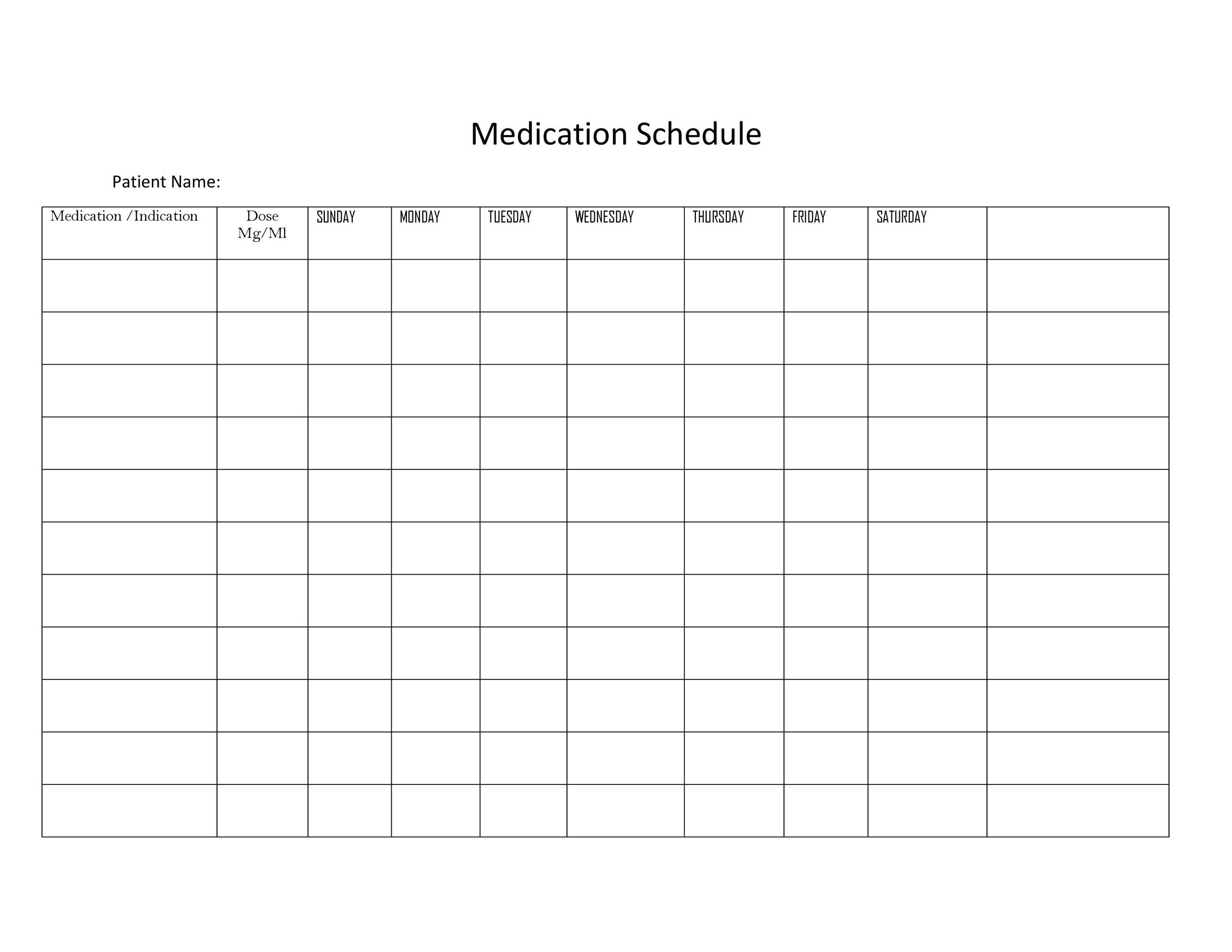 40 Great Medication Schedule Templates (+Medication Calendars) with regard to Medication Chart Printable Free