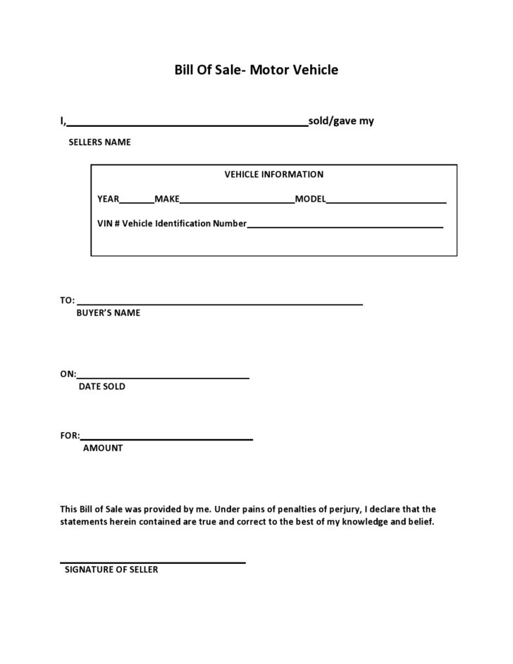 Free Printable Bill of Sale For Car