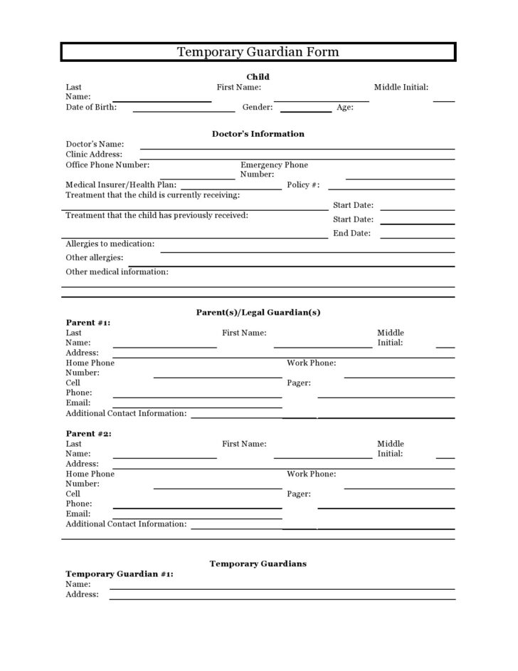 Free Printable Temporary Guardianship Form