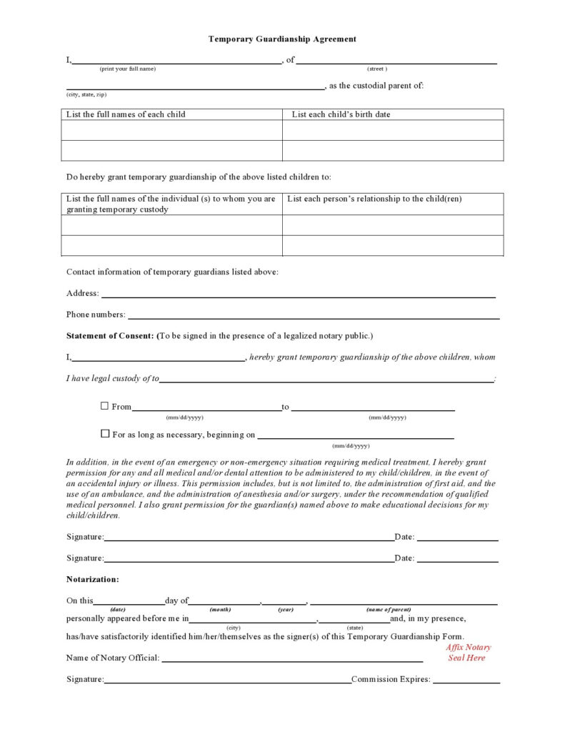 40 Printable Temporary Guardianship Forms [All States] Throughout Free Printable Temporary Guardianship Form