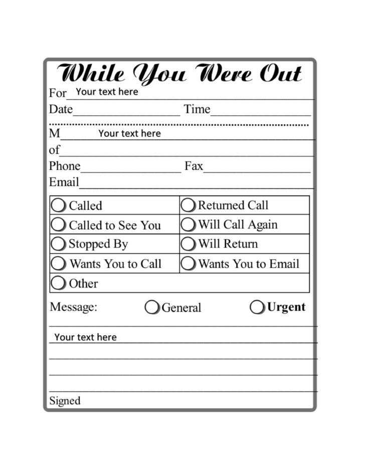 Free Printable Phone Message Template