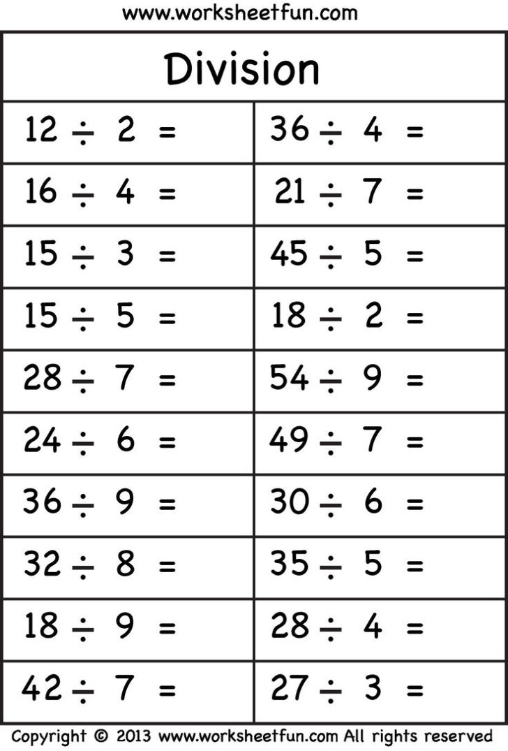 Free Printable Division Worksheets Grade 3