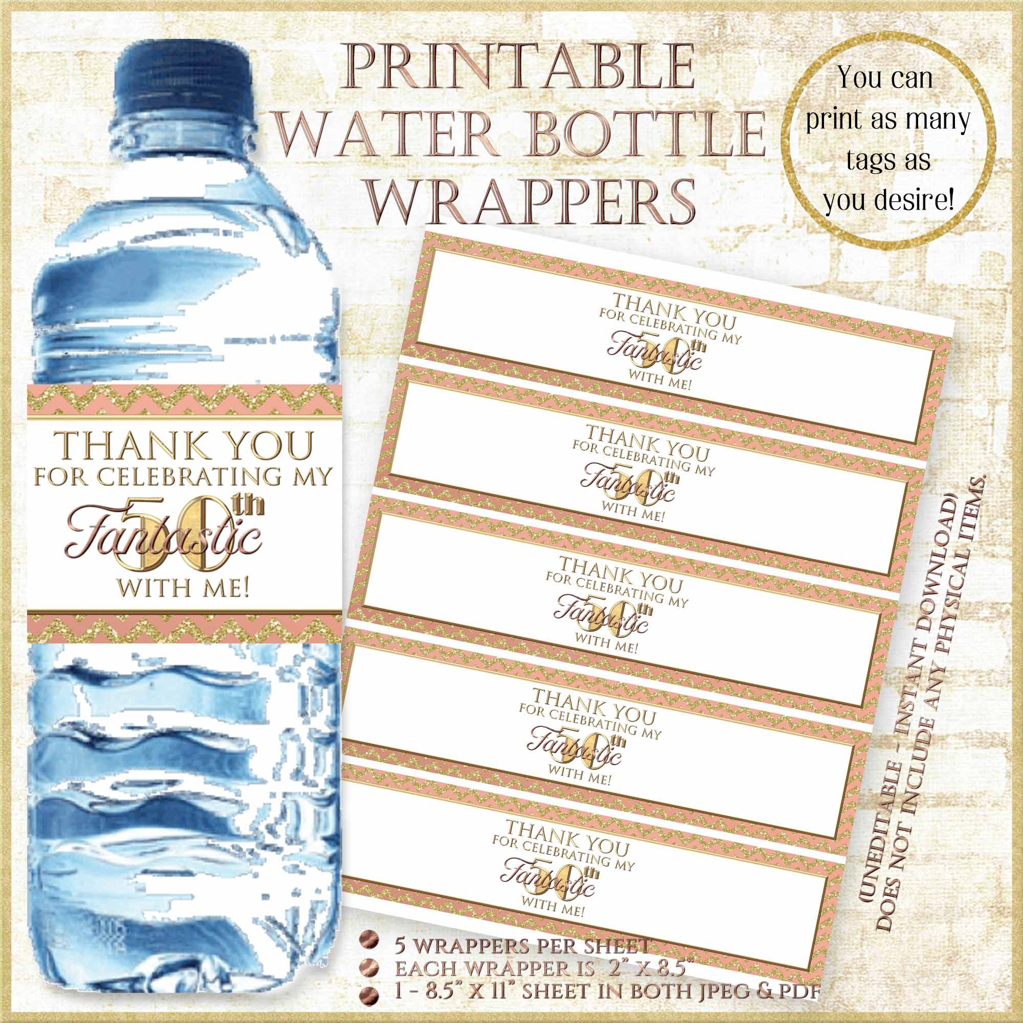 50Th Birthday Party Ideas:rose Gold Printable Water Bottle Labels - Baer Design Studio intended for Free Printable Water Bottle Labels For Birthday