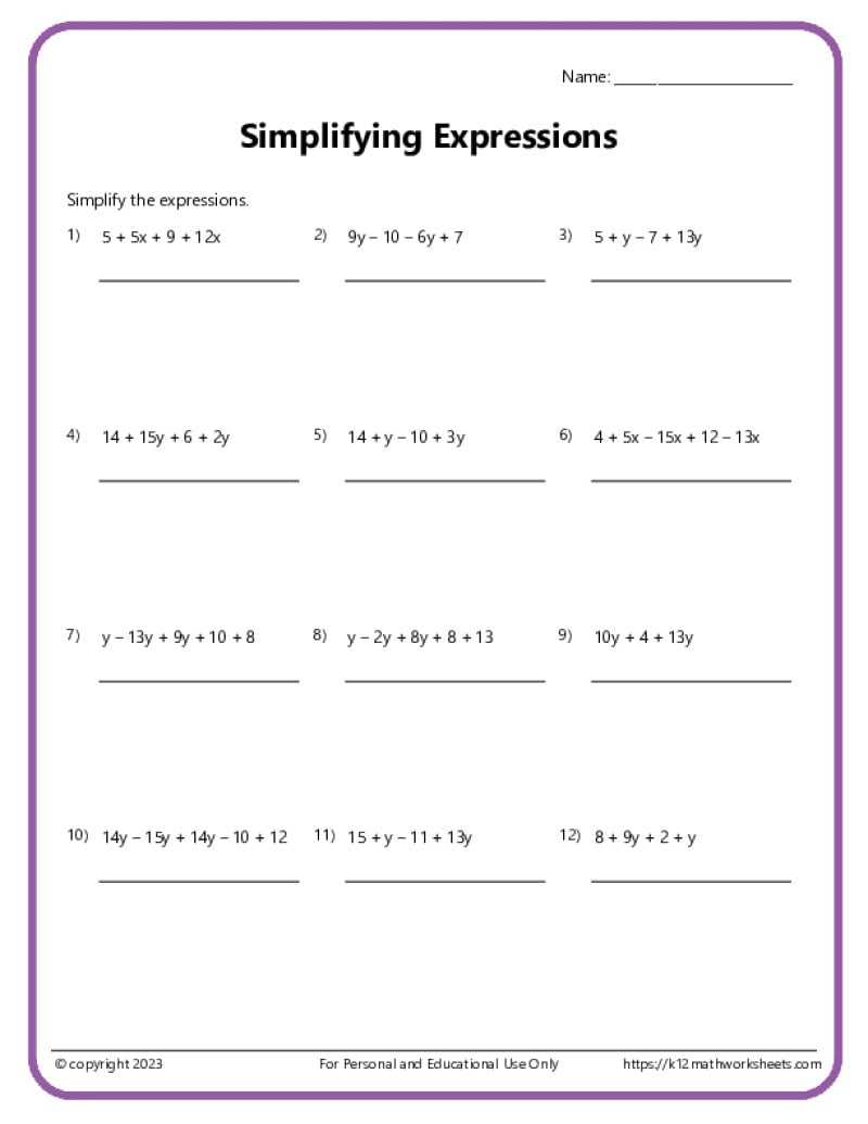 6Th Grade Algebra Worksheets throughout Free Printable Algebra Worksheets Grade 6