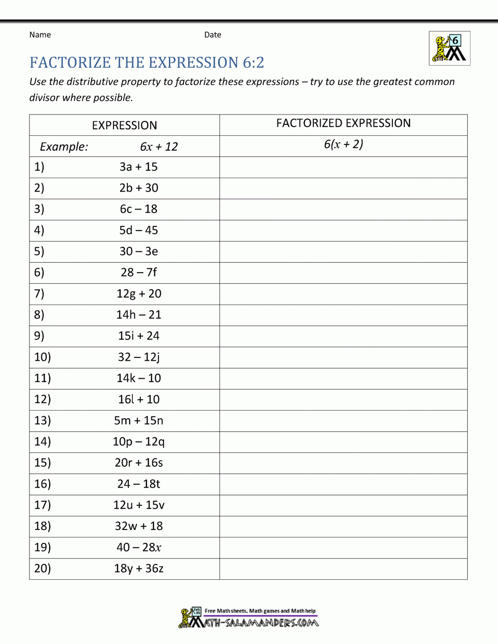 6Th Grade Distributive Property Worksheets regarding Free Printable Distributive Property Worksheets