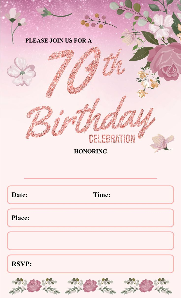 70Th Birthday Invitations Free - 10 Free Pdf Printables | Printablee for Free Printable 70Th Birthday Party Invitations