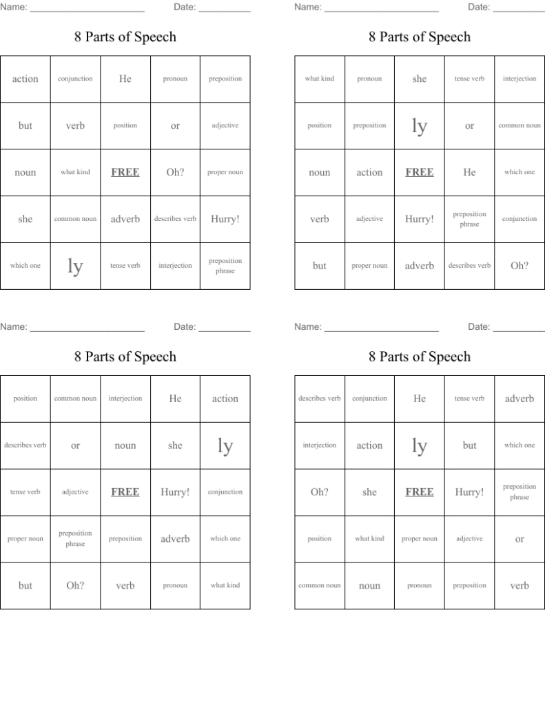 8 Parts Of Speech Bingo Cards Wordmint Throughout Free Printable Parts Of Speech Bingo 8 Parts Of Speech Bingo Cards Wordmint Throughout Free Printable Parts Of Speech Bingo