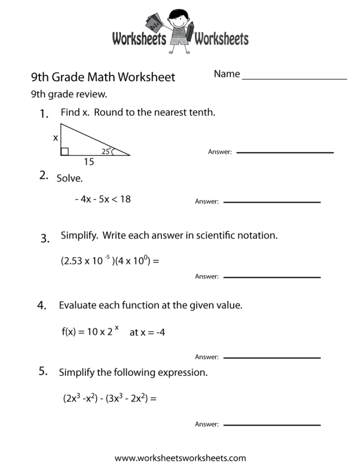 Grade 9 Math Worksheets Printable Free with Answers