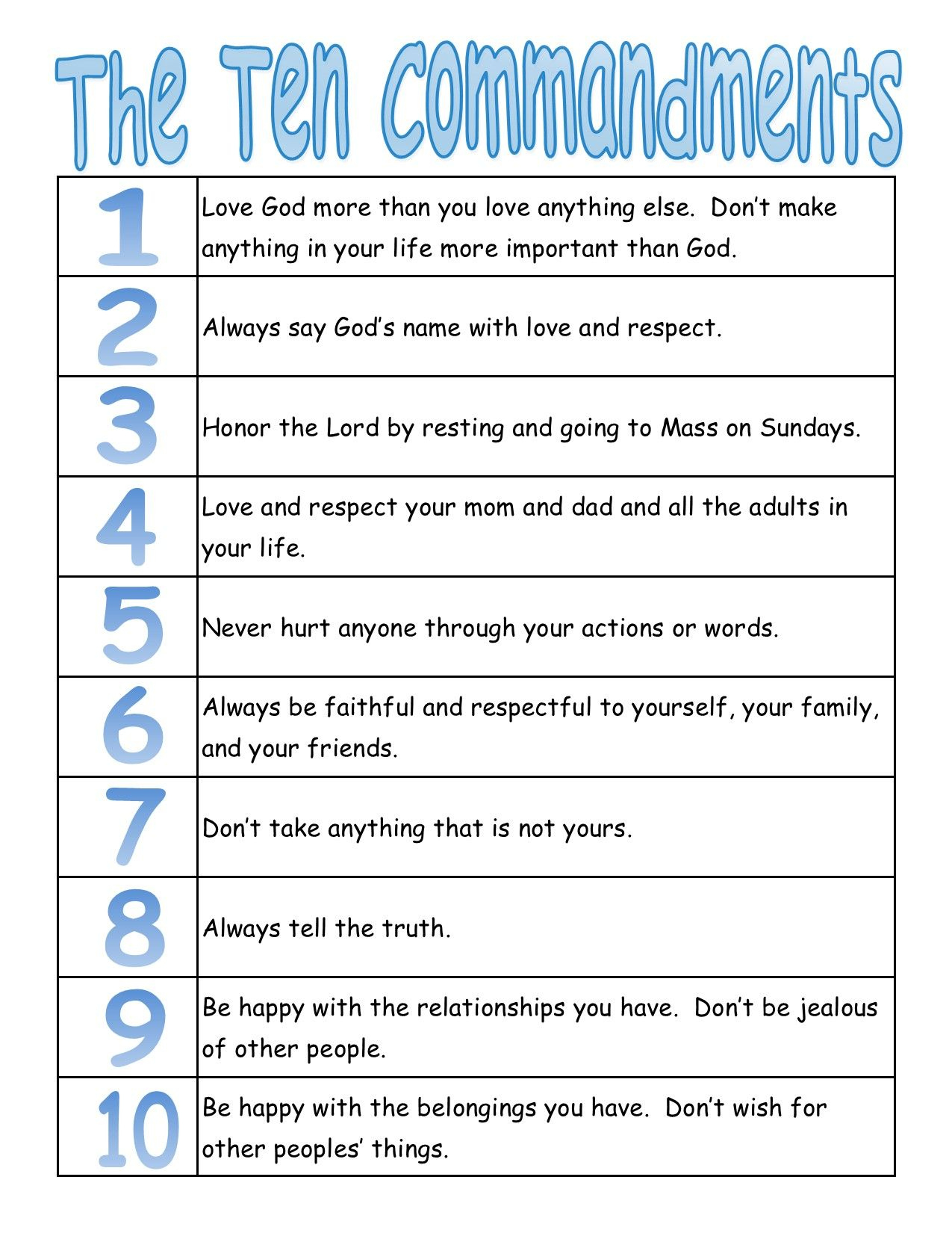 A True Catholic Version Of The Ten Commandments, For Kids intended for Free Catholic Ten Commandments Printable