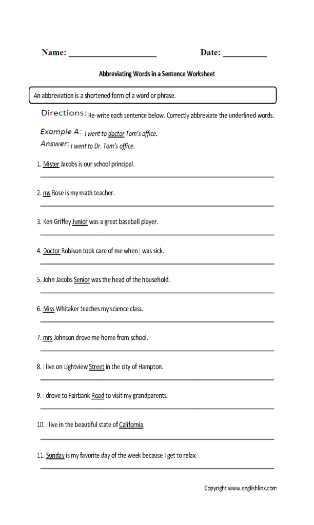 Abbreviations Worksheets | Abbreviating Words In A Sentence Regarding 9th Grade English Worksheets Free Printable Abbreviations Worksheets | Abbreviating Words In A Sentence Regarding 9th Grade English Worksheets Free Printable