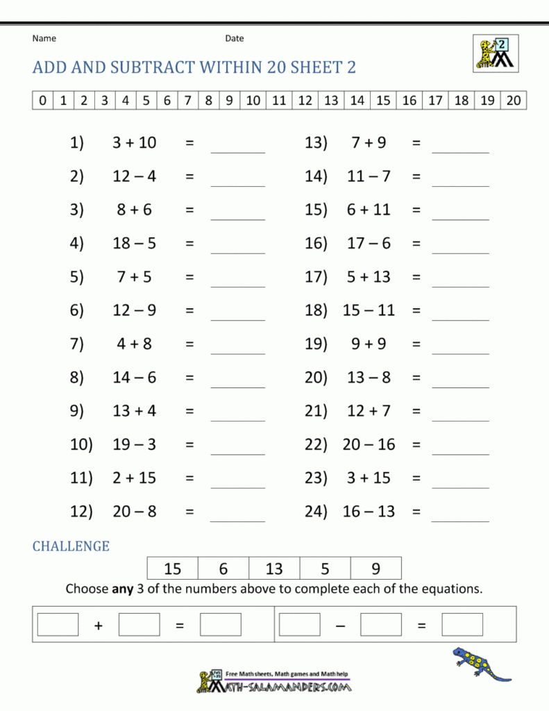 Add And Subtract Within 20 With Free Printable Mixed Addition And Subtraction Worksheets Add And Subtract Within 20 With Free Printable Mixed Addition And Subtraction Worksheets