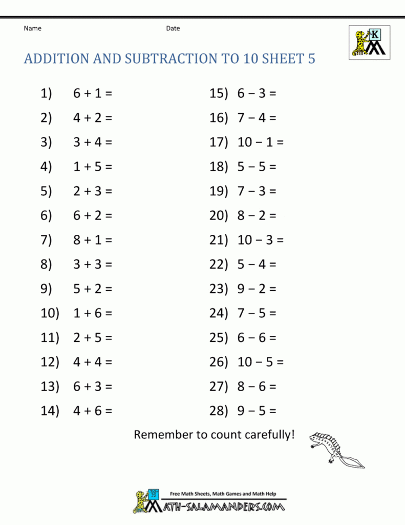 Addition And Subtraction Worksheets For Kindergarten Throughout Free Printable Math Worksheets Addition And Subtraction Addition And Subtraction Worksheets For Kindergarten Throughout Free Printable Math Worksheets Addition And Subtraction