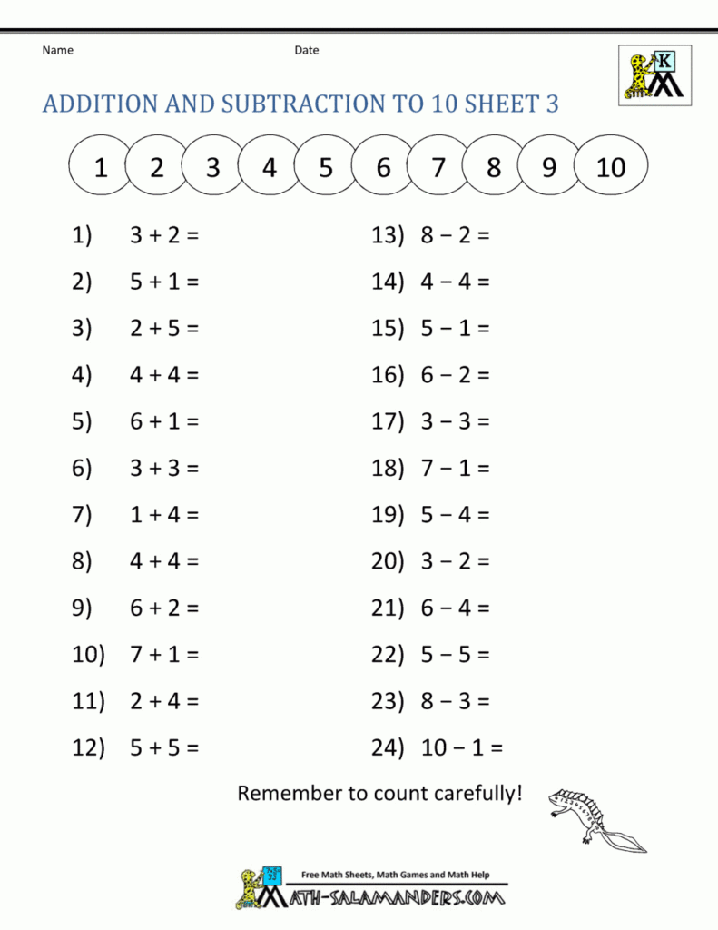 Addition And Subtraction Worksheets For Kindergarten With Regard To Free Printable Addition And Subtraction Worksheets Addition And Subtraction Worksheets For Kindergarten With Regard To Free Printable Addition And Subtraction Worksheets