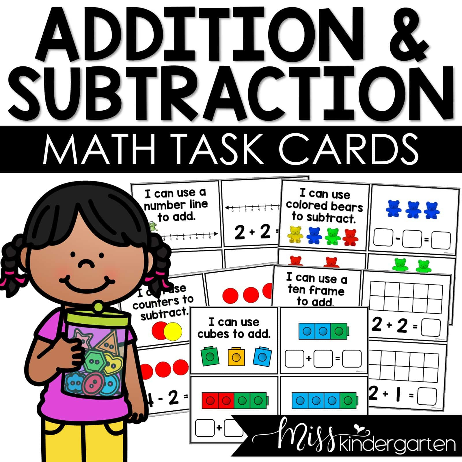 Addition Task Cards For Kindergarten Math Practice - Miss Kindergarten for Free Printable Kindergarten Task Cards