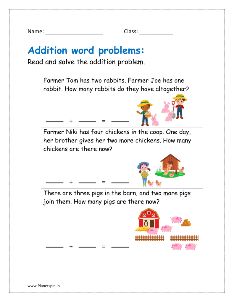 Addition Word Problems For Class 1 | Planetspin.in for Free Printable 1St Grade Math Word Problems
