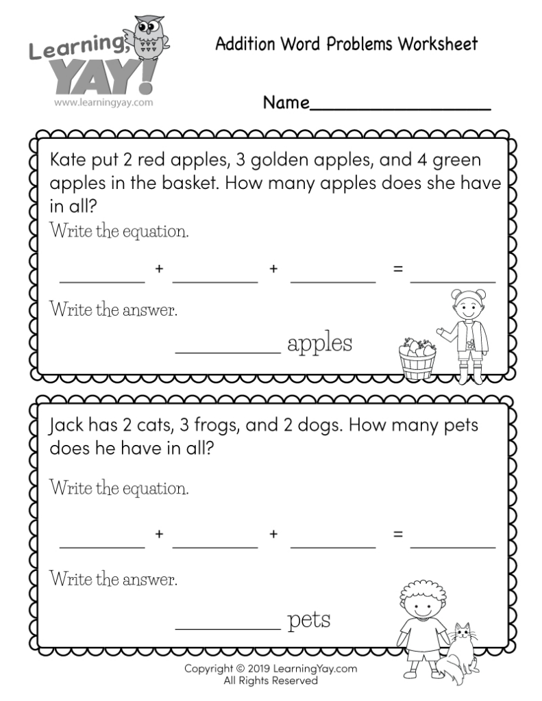 Addition Word Problems Worksheet For 1St Grade (Free Printable) With Regard To Free Printable Math Worksheets Word Problems First Grade