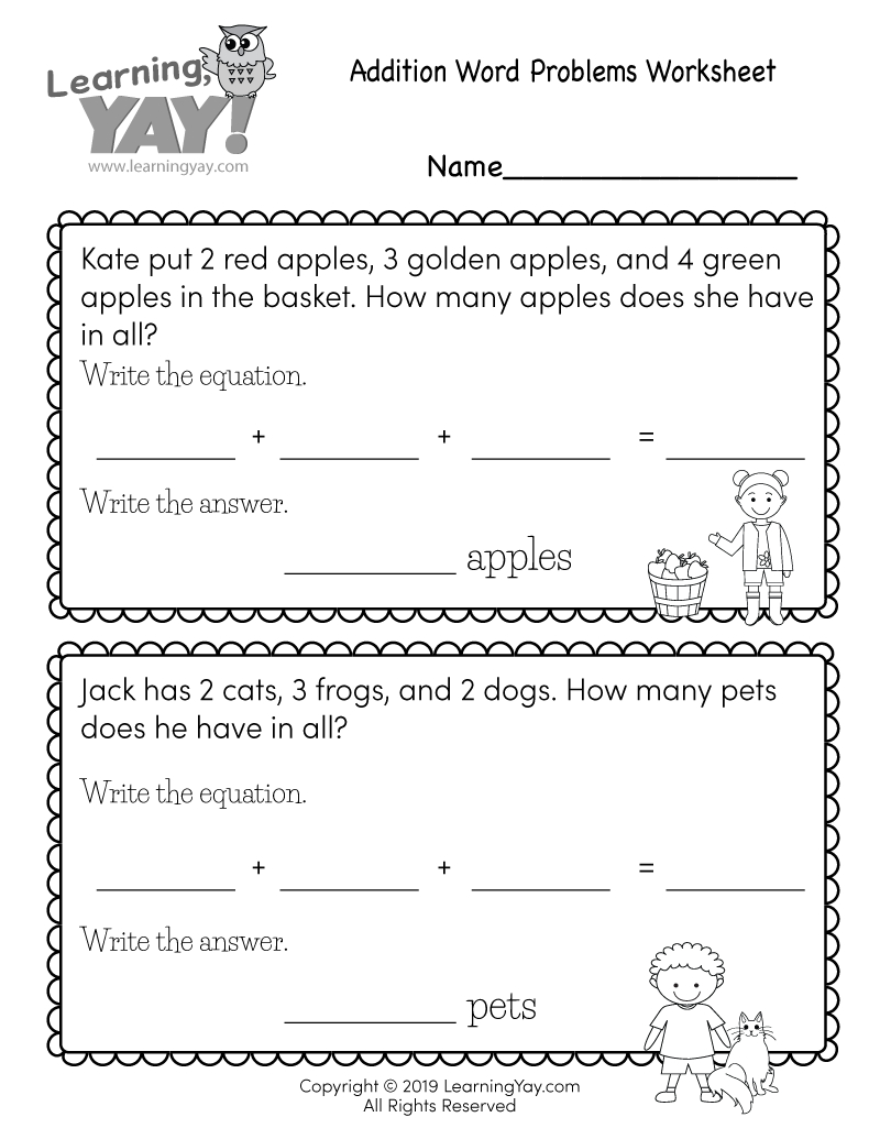 Addition Word Problems Worksheet For 1St Grade (Free Printable) with regard to Free Printable Math Worksheets Word Problems First Grade