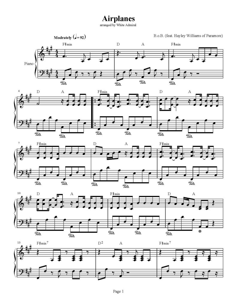 Airplanes B.o.b. (Feat. Hayley Williams Of Paramore) | True Intended For Airplanes Piano Sheet Music Free Printable Airplanes B.o.b. (Feat. Hayley Williams Of Paramore) | True Intended For Airplanes Piano Sheet Music Free Printable