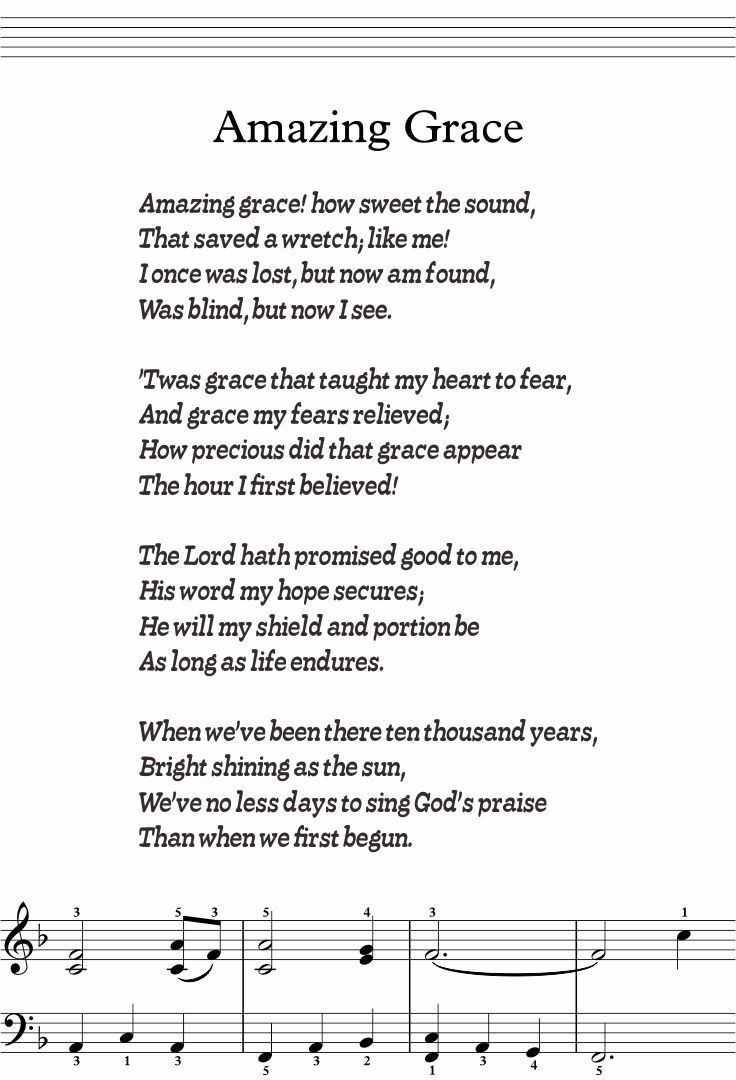 Amazing Grace Lyrics - 5 Free Pdf Printables | Printablee throughout Free Printable Gospel Music Lyrics