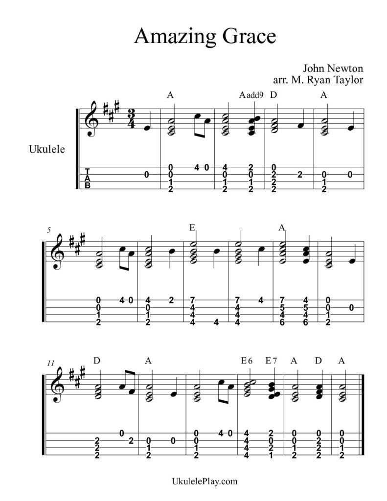 Amazing Grace : Simple Chord Melody (Pdf) intended for Free Printable Ukulele Songs
