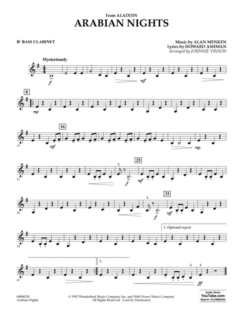 Arabian Nights (From Disneys Aladdin) (Arr. Johnnie Vinson) Bb With Regard To Free Printable Clarinet Sheet Music Arabian Nights (From Disneys Aladdin) (Arr. Johnnie Vinson) Bb With Regard To Free Printable Clarinet Sheet Music